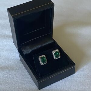 925 Emerald-Cut Emerald W/ White Sapphires Earrings
